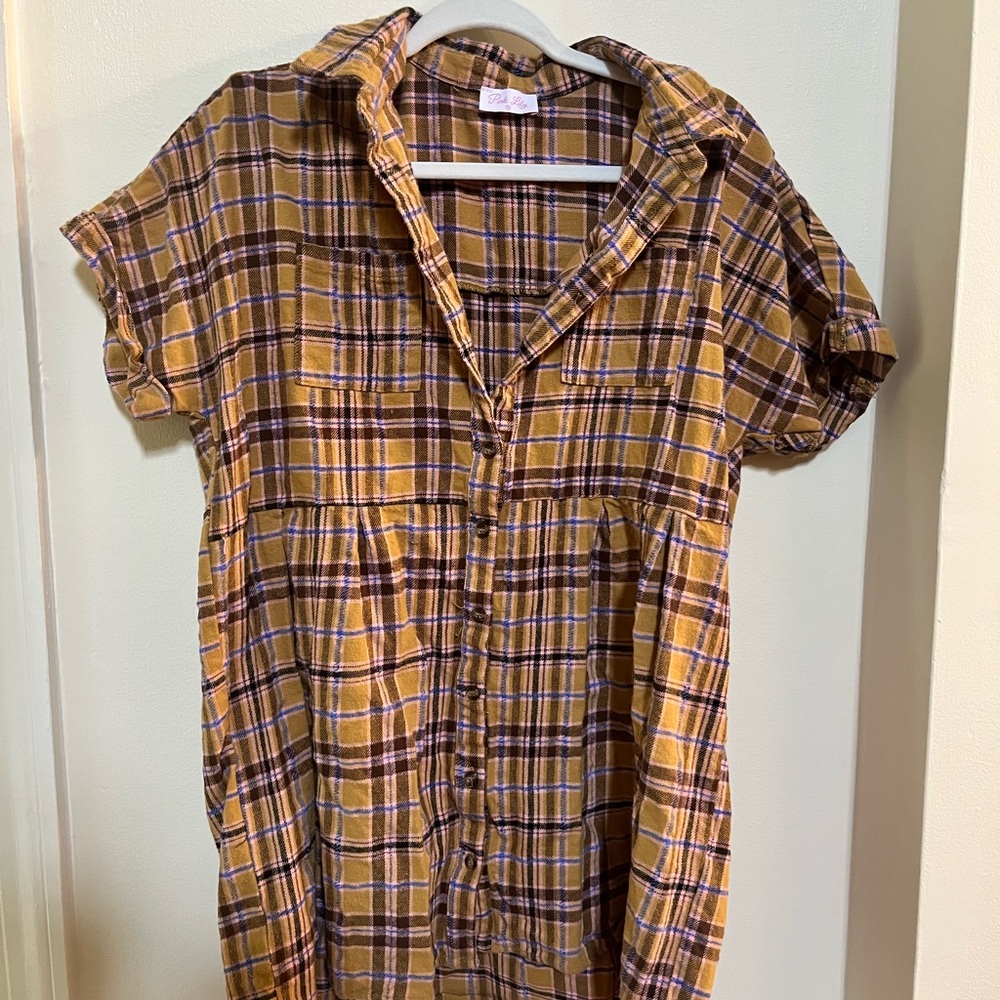 Plaid Button-Up Shirt Dress / Tunic